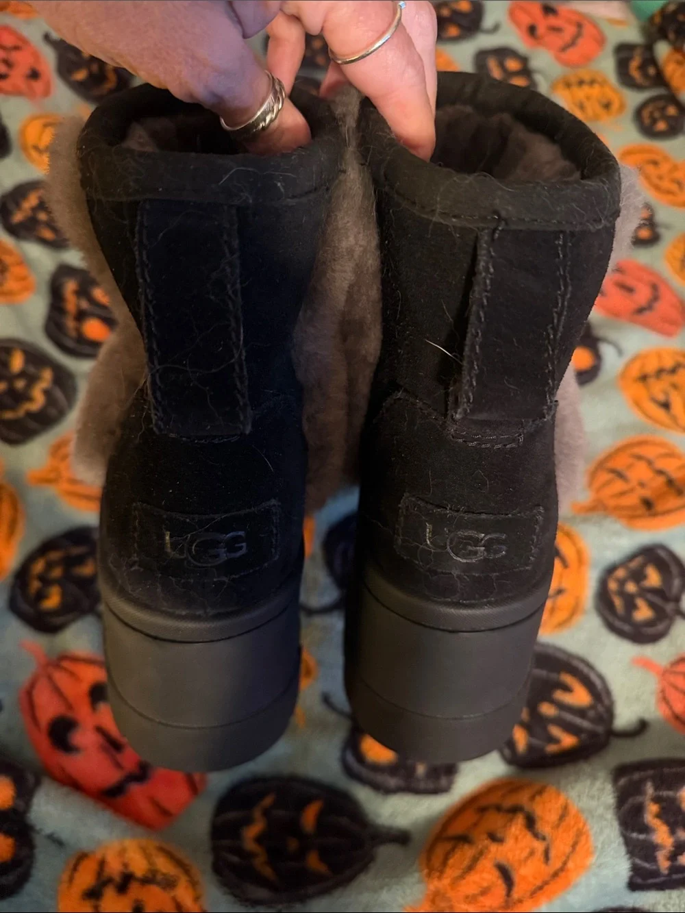 UGG Black and Gray Short Shearling Winter Boots